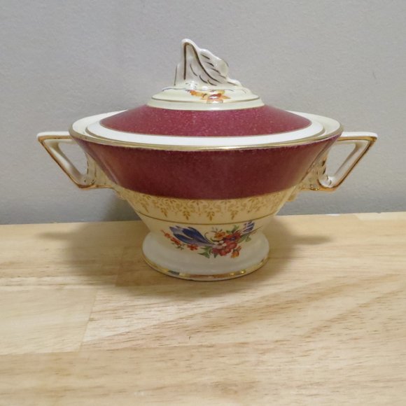 Creamer and Sugar Bowl Burleigh Ware Burgess & Leigh 5594 Burgundy Zenith Shape - Picture 3 of 16